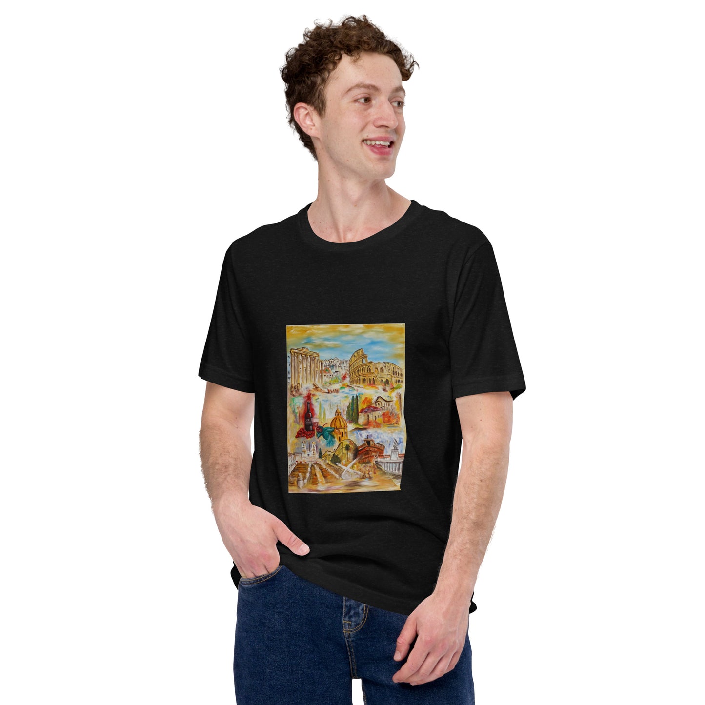 Camiseta de manga corta unisex " Collage de Roma" 100% algodón Arte Impreso varios colores