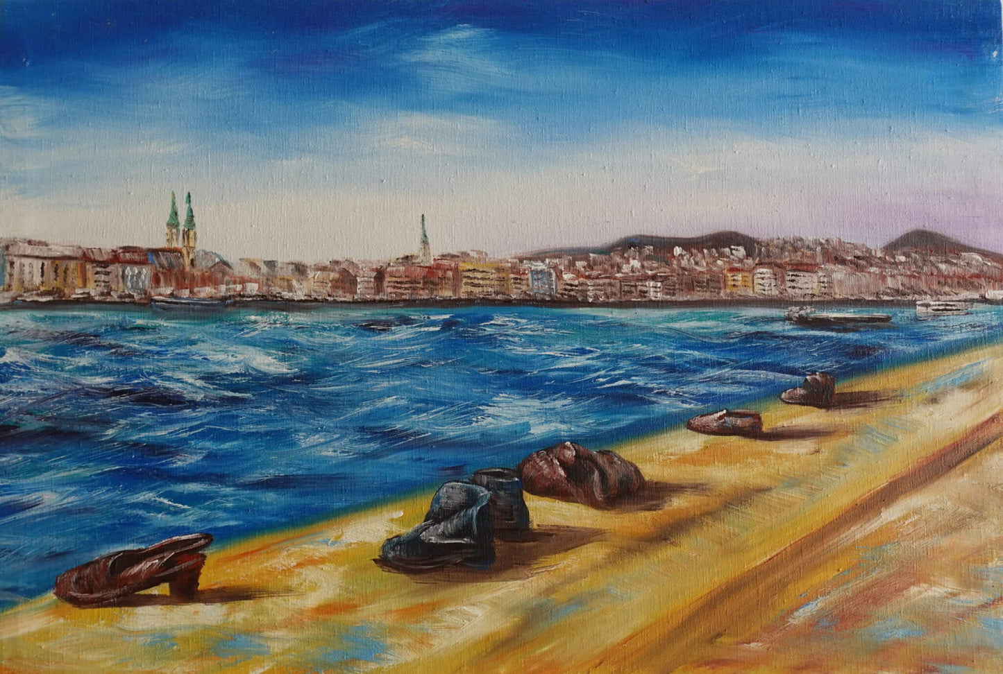 Shoes on the bank of the Danube 60 x 40 cm