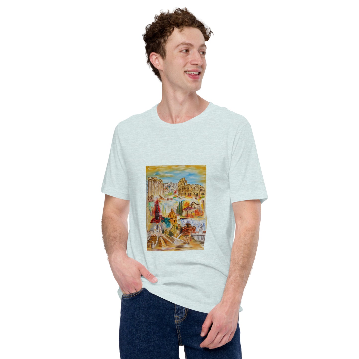 Unisex-Kurzarm-T-Shirt "Rome Collage" 100% Baumwolle Kunstdruck in verschiedenen Farben